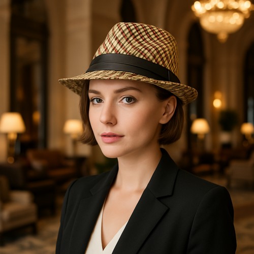 Fedora Straw Hat w/ Zebra Print - Beige - HT-1182BE
